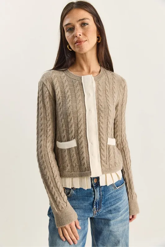 Hair Beard Patterned Knit Cardigan - Bianco Lucci