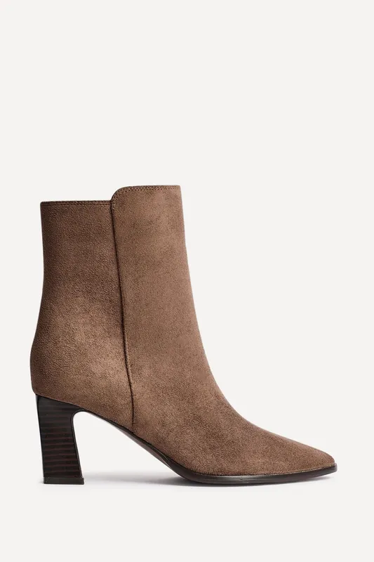 Thorn Brown Suede Stacked Block Heel Ankle Boot - Linzi