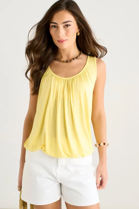 Yellow Round Neck Oversized Sleeveless Top - Gini London