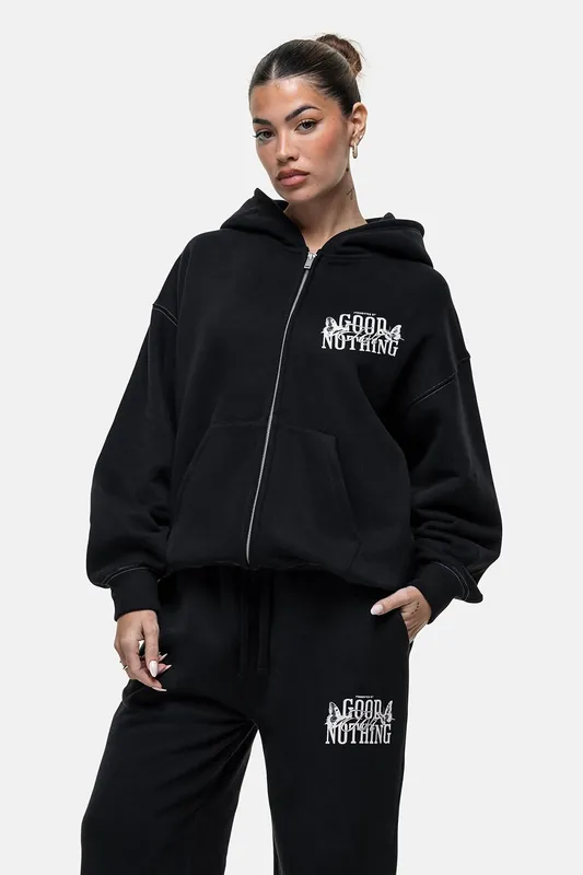 Oversized Zip Through Hoodie - Good For Nothing