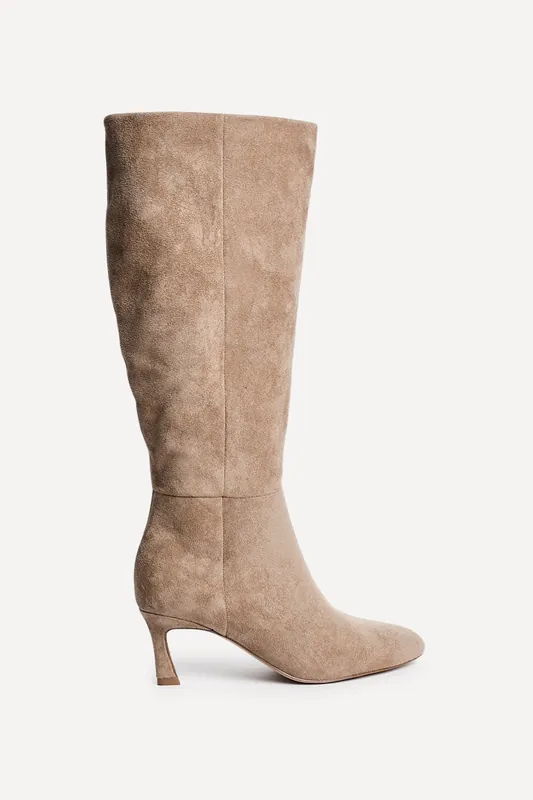 Rush Beige Faux Suede High Leg Stiletto Boots - Linzi