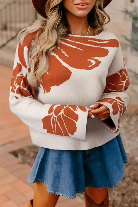 Floral Pattern Crew Neck Sweater - Everyday The Label