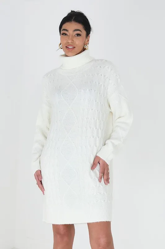Roll Neck Cable Knit Jumper Dress - Brave Soul