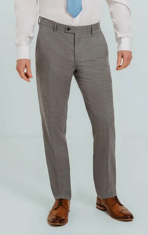 Light Grey Check Suit Trousers - Dobell