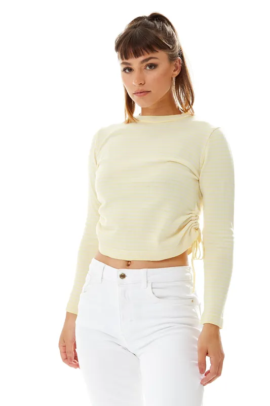 Top in Yellow and White Stripes with Long Sleeves - Liquorish