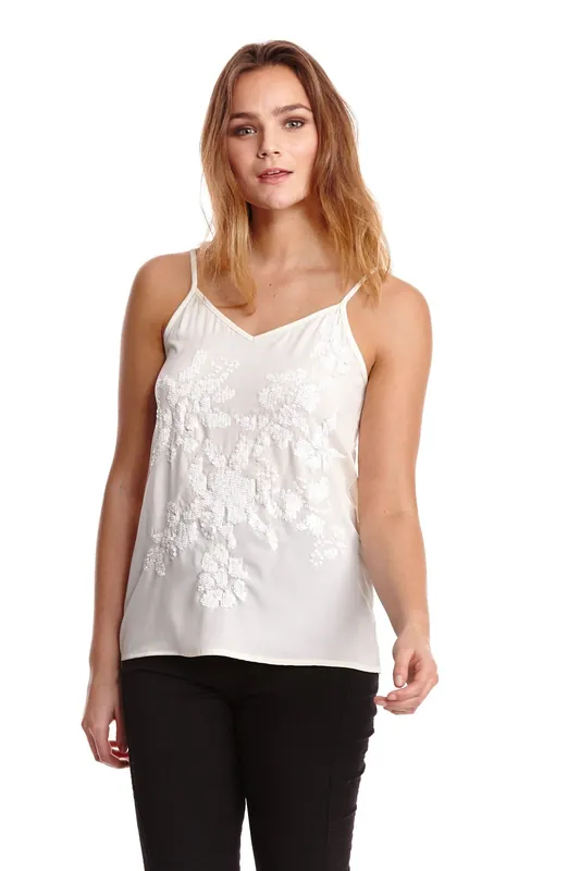 Liquorish Sequin Cream Cami Top