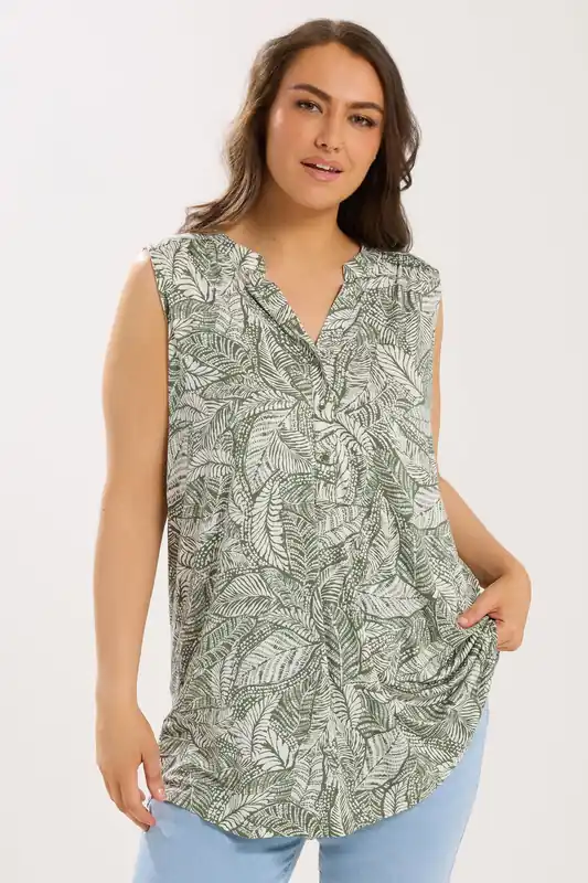 Leaf Print Sleeveless Blouse - Yours