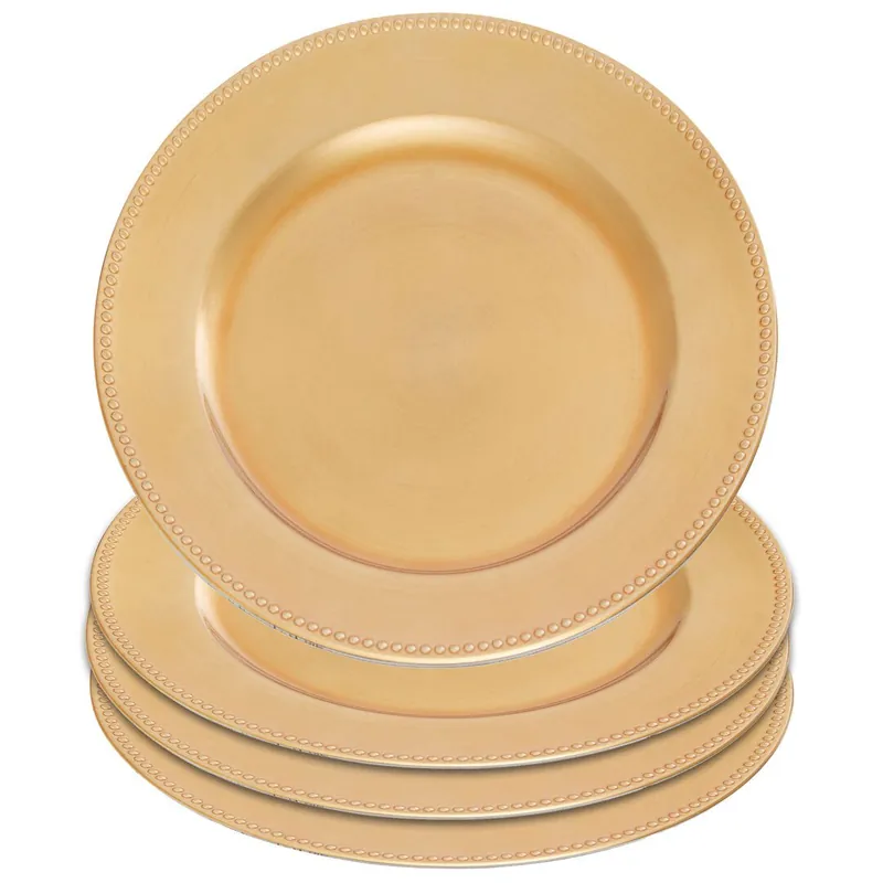 Set of 4 33cm Dia Gold Finish Dotted Charger Plates - Orsina