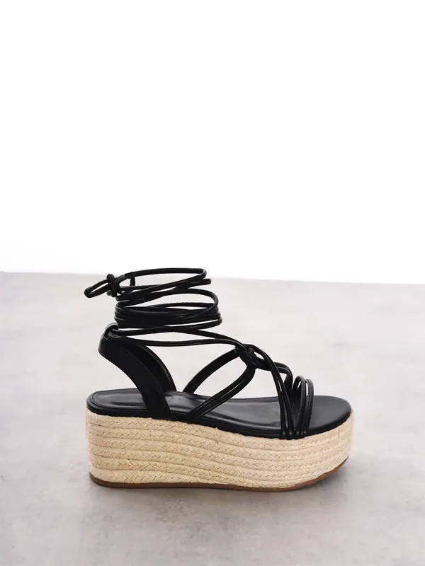 Lace Up Platform Espadrille Sandals - Shnoo