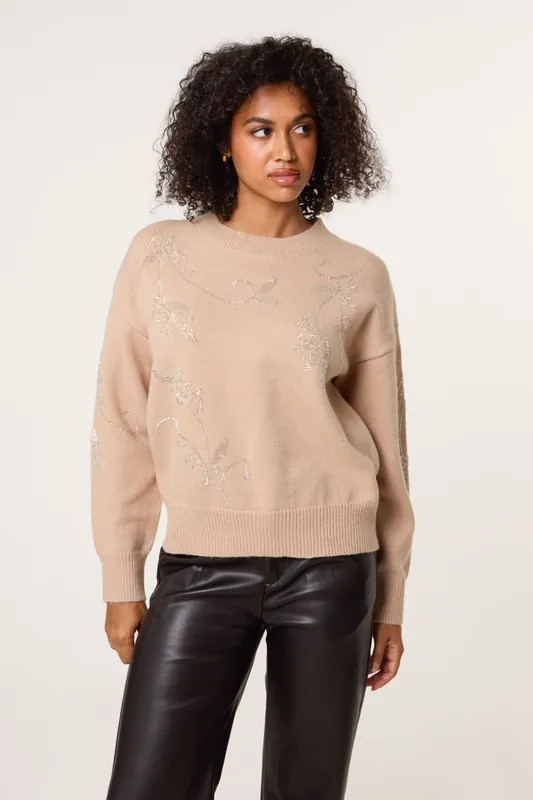 Taupe Sparkling Sequins Jumper - Blue Vanilla
