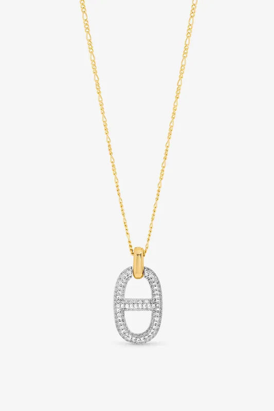 18K Gold Plated Two Tone Pave Link Necklace - Jon Richard