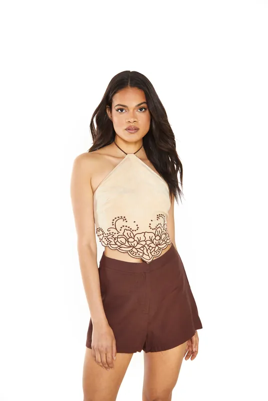 Brown-Linen Shorts