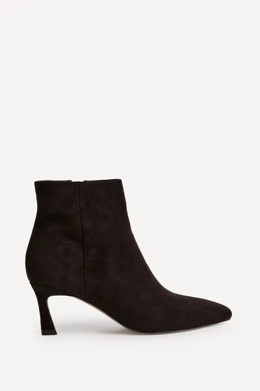 Secured Brown Faux Suede Pointed Toe Stiletto Ankle Boot - Linzi