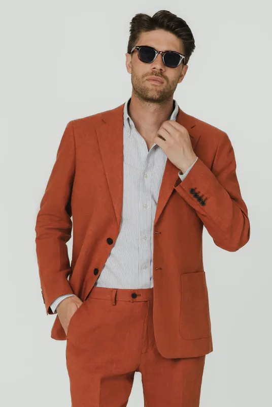 Burnt Orange Pure Linen Suit Jacket - Dobell
