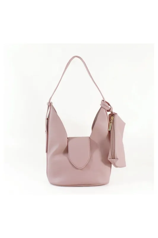 Emelina Curved Strap Shoulder Bag With Pouch Detail - IKRUSH