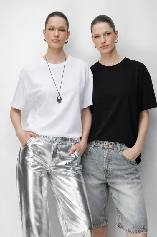 Oversized Ribbed Crew Neck Two-Piece T-Shirt Set