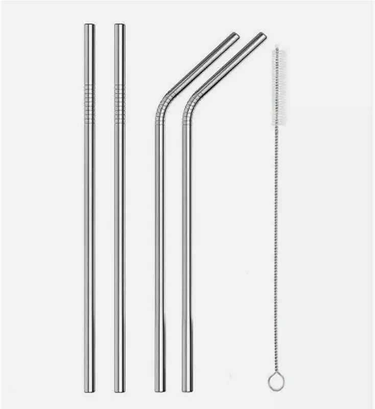 Reusable Straws Drinks Set Brush Stainless Steel 4pcs - Glim & Glam