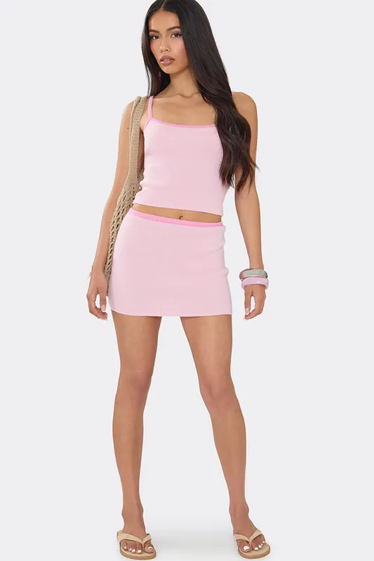 Contrast Trim Knit Mini Skirt - EGO