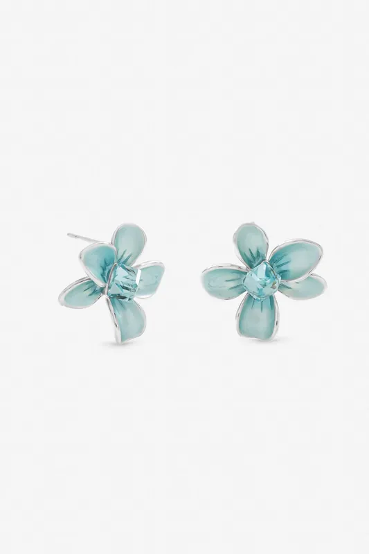 Silver Plated and Blue Flower Earrings - Jon Richard