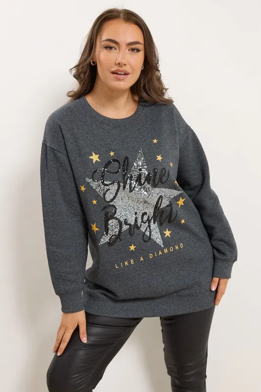 Shine Bright' Sequin Embellished Sweatshirt - Yours