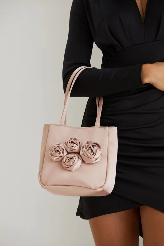 Floral Satin Handbag with Detachable Crossbody Strap - Belissh
