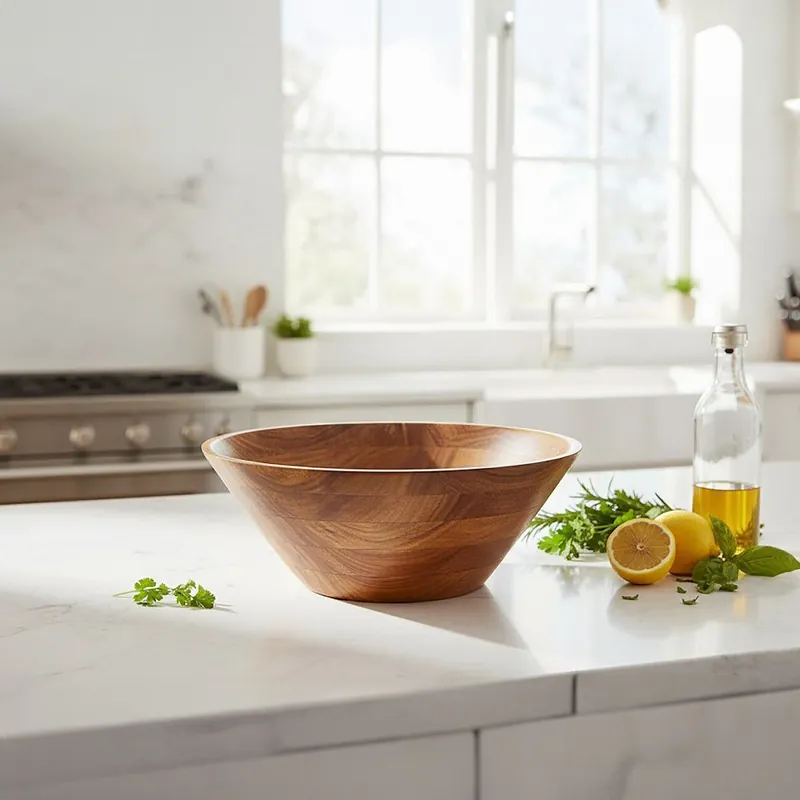 Rosi Large Round Sheesham Wood Tapered Salad Bowl - Orsina