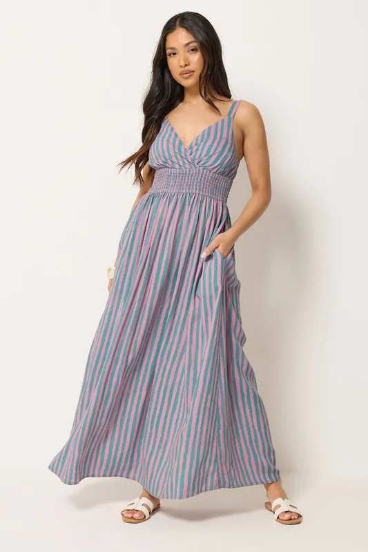 Petite Stripe Wrap Maxi Dress - PixieGirl