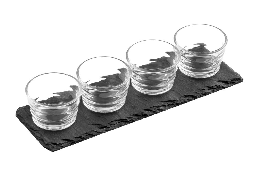 Stylish 4 Ribbed Glass Bowls Slate Tray Set, Premium Bowls And Slate Tray Set, Sleek Ribbed Design Bowls - Orsina
