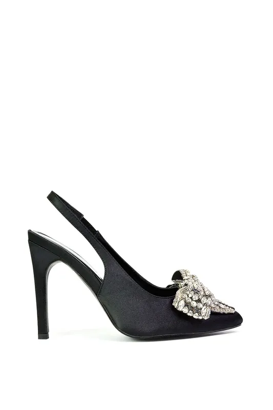 Felicity' High Heel Diamante Bow Slingback Court Shoes - XY London