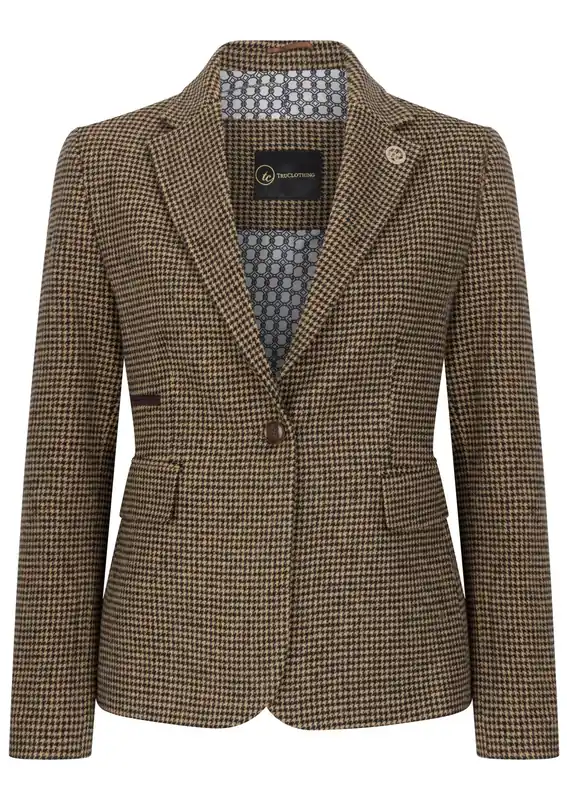 Women's Tailored Dogtooth Wool Blend Tweed Blazer - Infinity Leather