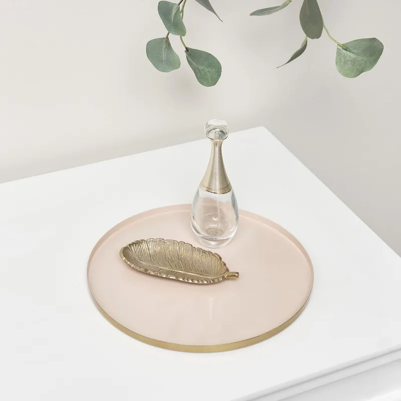 Round Metal Gold & Pink Tray - Melody Maison