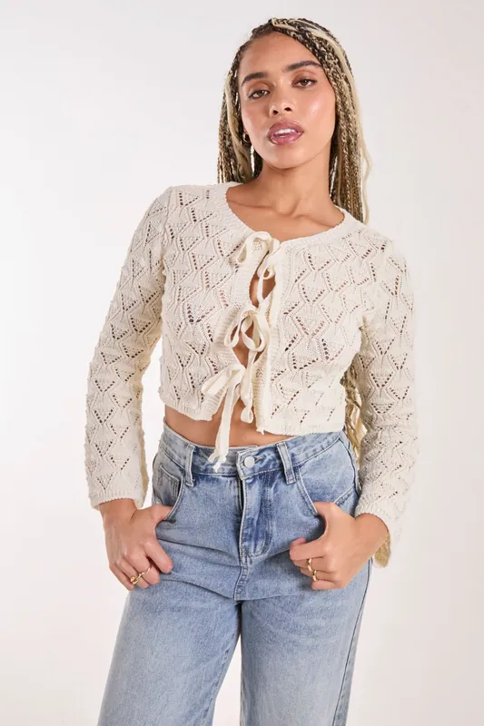 Tie Front Crochet Top - Pink Vanilla