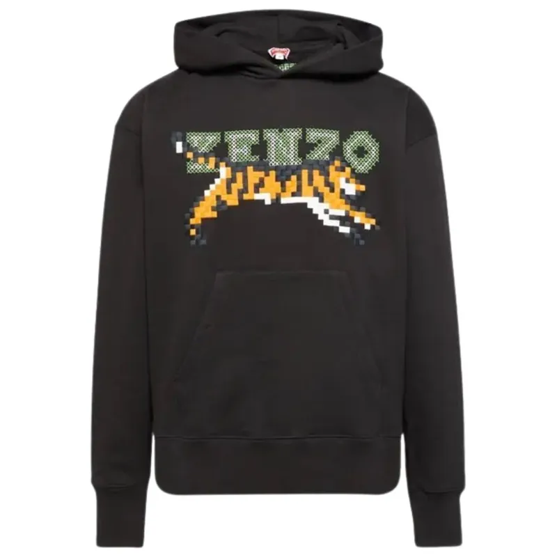 Paris Digital Tiger Design Black Hoodie - Kenzo