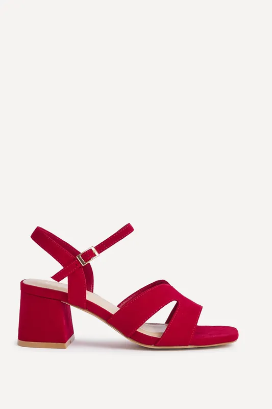 Empire Wide Fit Red Faux Suede Link Detail Block Heels - Linzi