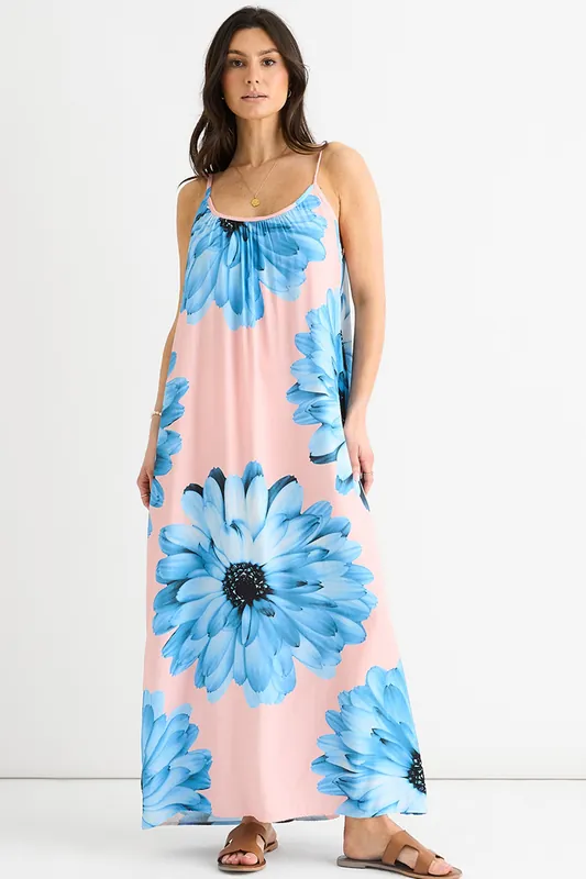 Blush Strappy Floral Viscose Oversized Dress - Gini London