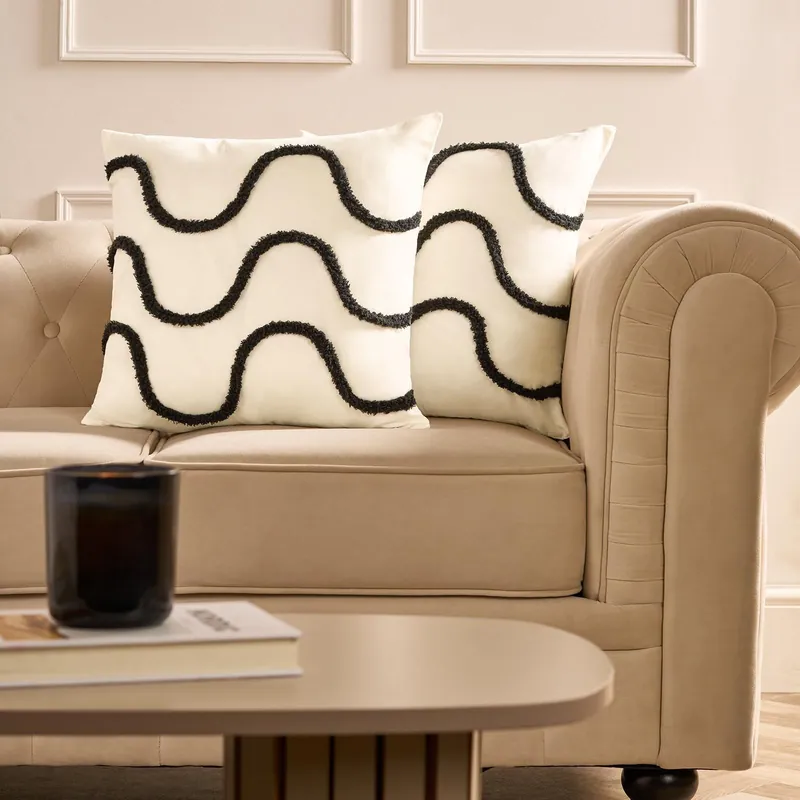 2 x Tufted Wave Cushion Cover Luxury Modern - OHS