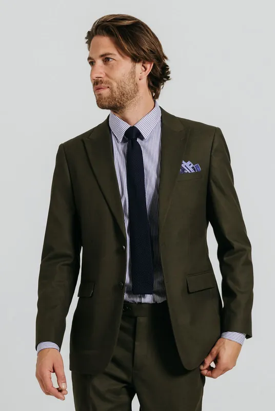 Dark Green Twill Suit Jacket - Dobell