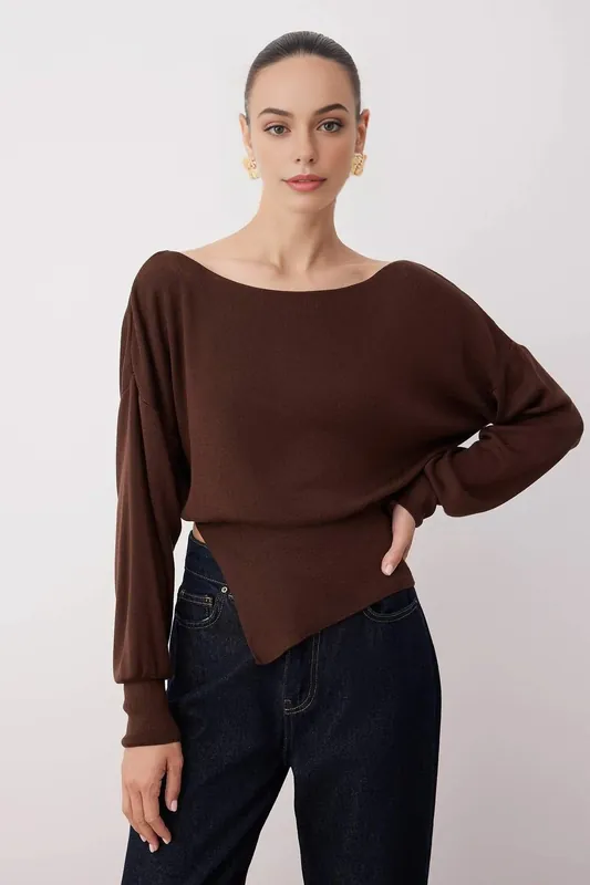 Boat Neck Mercerised Knit Sweater Slit Detail - WOVCOR