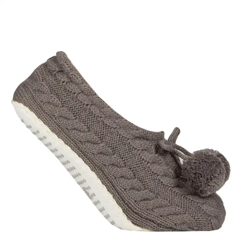 1 Pair Cable Knit Moccasin Bootie - Warm Soft Cosy Indoor Slippers