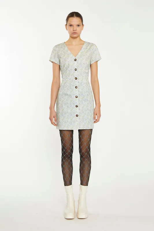 Button Front Mini Dress - Shnoo