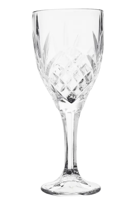 Set of 4 Crystal Wine Goblets, Patterned Wine Glasses, Clear Drinking Glasses, Embossed Stem Glassware - Orsina