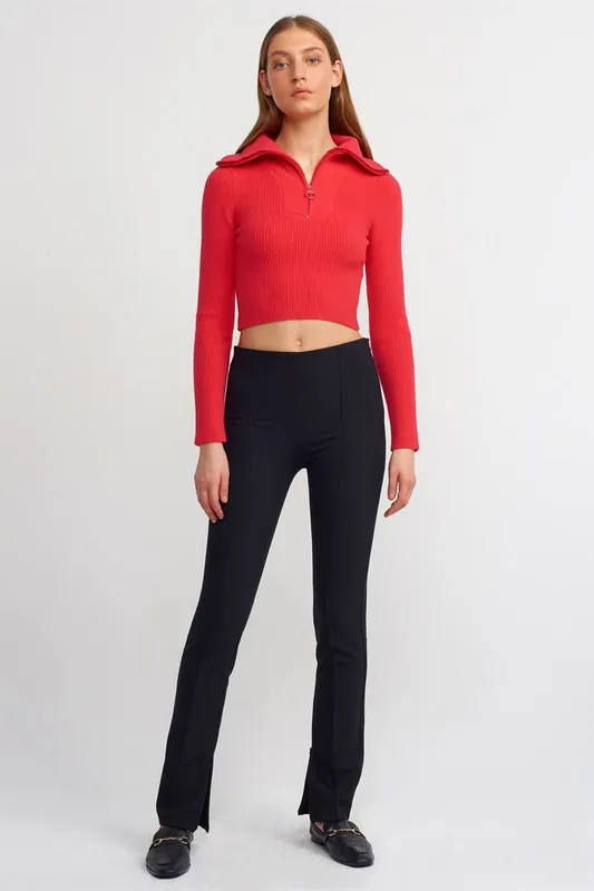 High-Waist Flare Pants With Slit