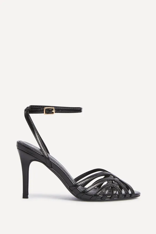 Eros Black Faux Leather Caged Stiletto Heel - Linzi