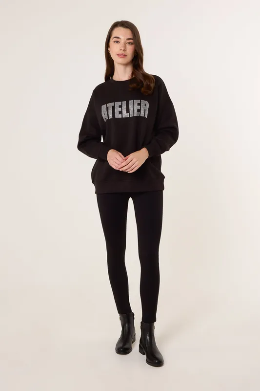 Black Atelier Diamante Sweatshirt - Blue Vanilla
