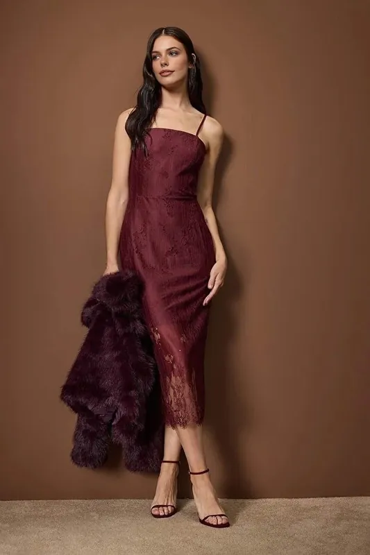Lace Lined Midi Dress with Strappy Detail - WOVCOR