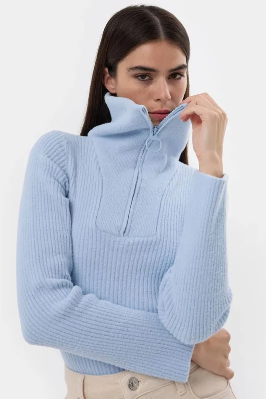 Zippered Knitted Sweater - Hiccup