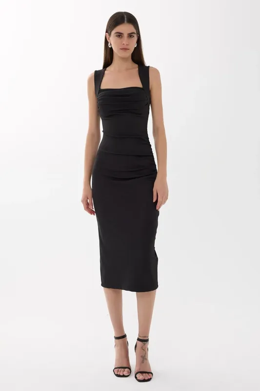 Square Neck Bodycon Midi Dress - Hiccup