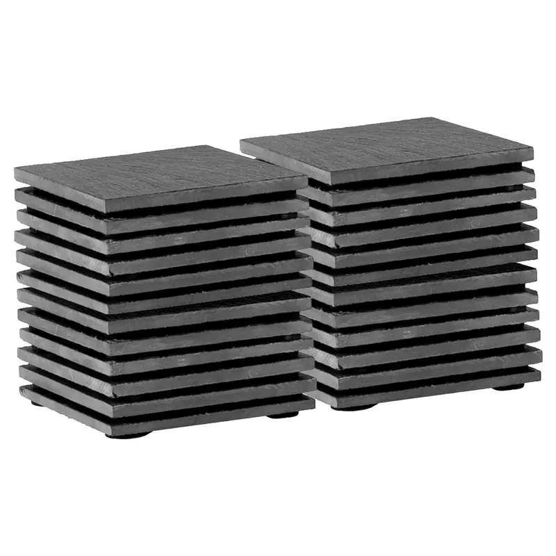 Linea Square Slate Coasters - 10cm - 24x Natural Black Stone Home Kitchen Drink Coffee Cup Glass Holder Table Mat Placemats