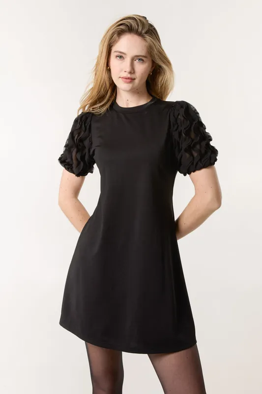 Black Textured Sleeve Mini Dress - Blue Vanilla