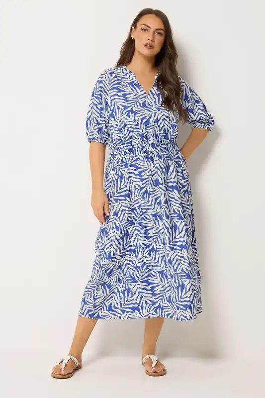 Printed Notch Neck Midi Dress - Yours